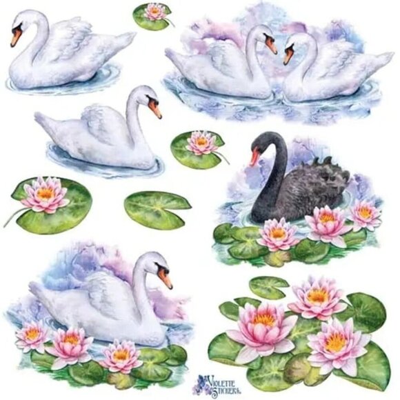 3 for $10 - Violette Stickers - Swans- 1‎ Sticker Sheet for Stationary & More - Picture 1 of 1